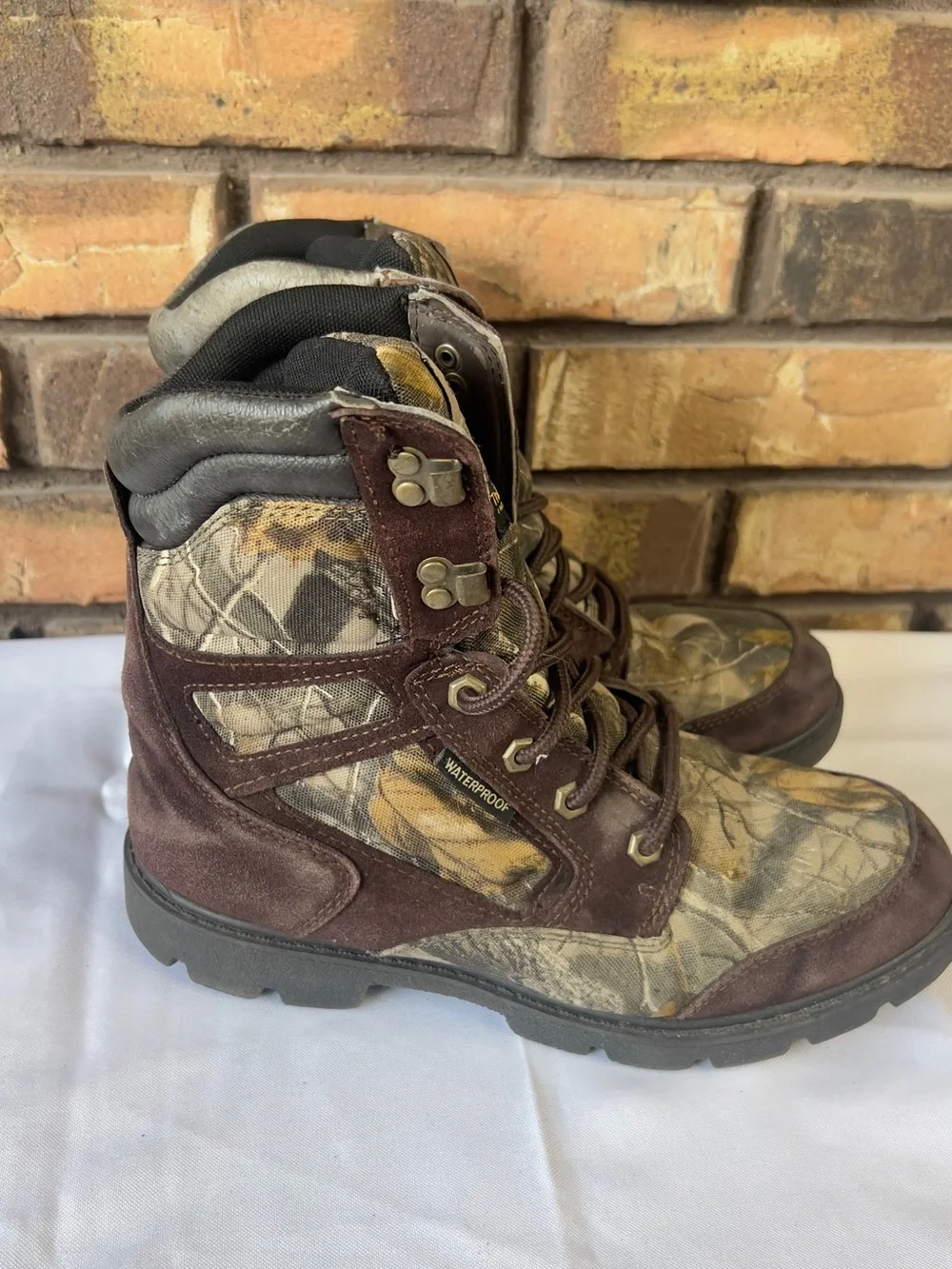 Realtree Camouflage Hunting Boots with Brown Suede Trim